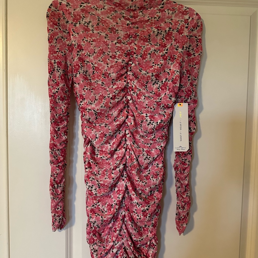 Floral Pink Ruched Dress
